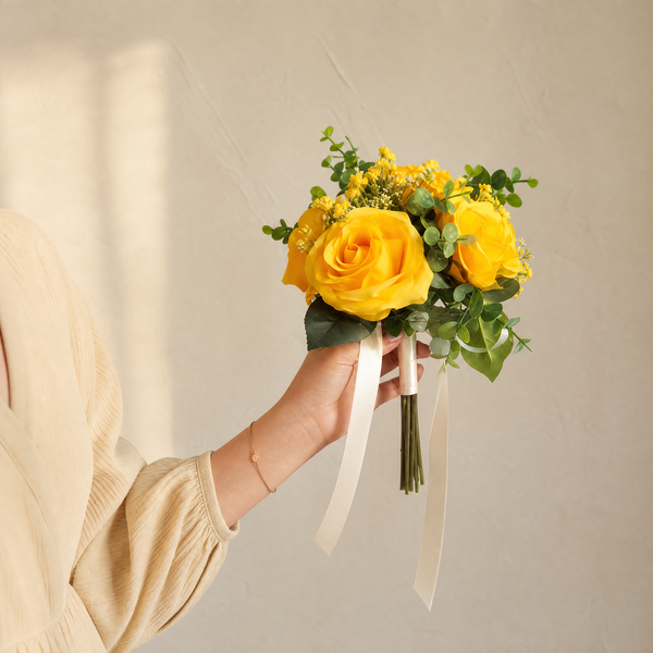 Faux Rose Bouquet with Gypsophila – Silk Wedding Flowers Home Table Decor