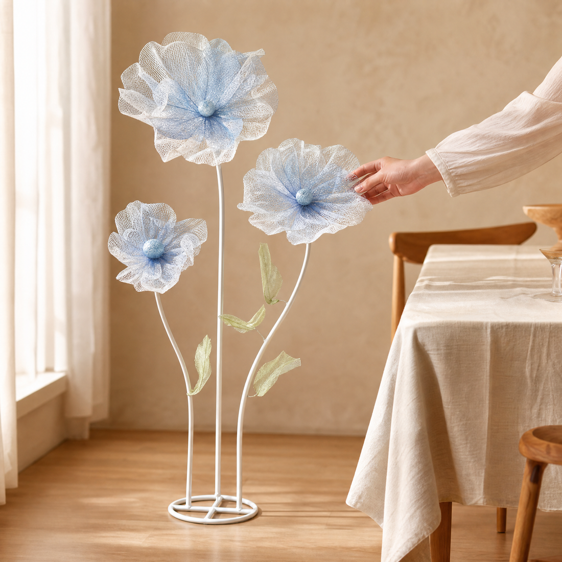 Giant Faux Poppy Floor Arrangement – Mesh Silk Flower Wedding Event Display Decor