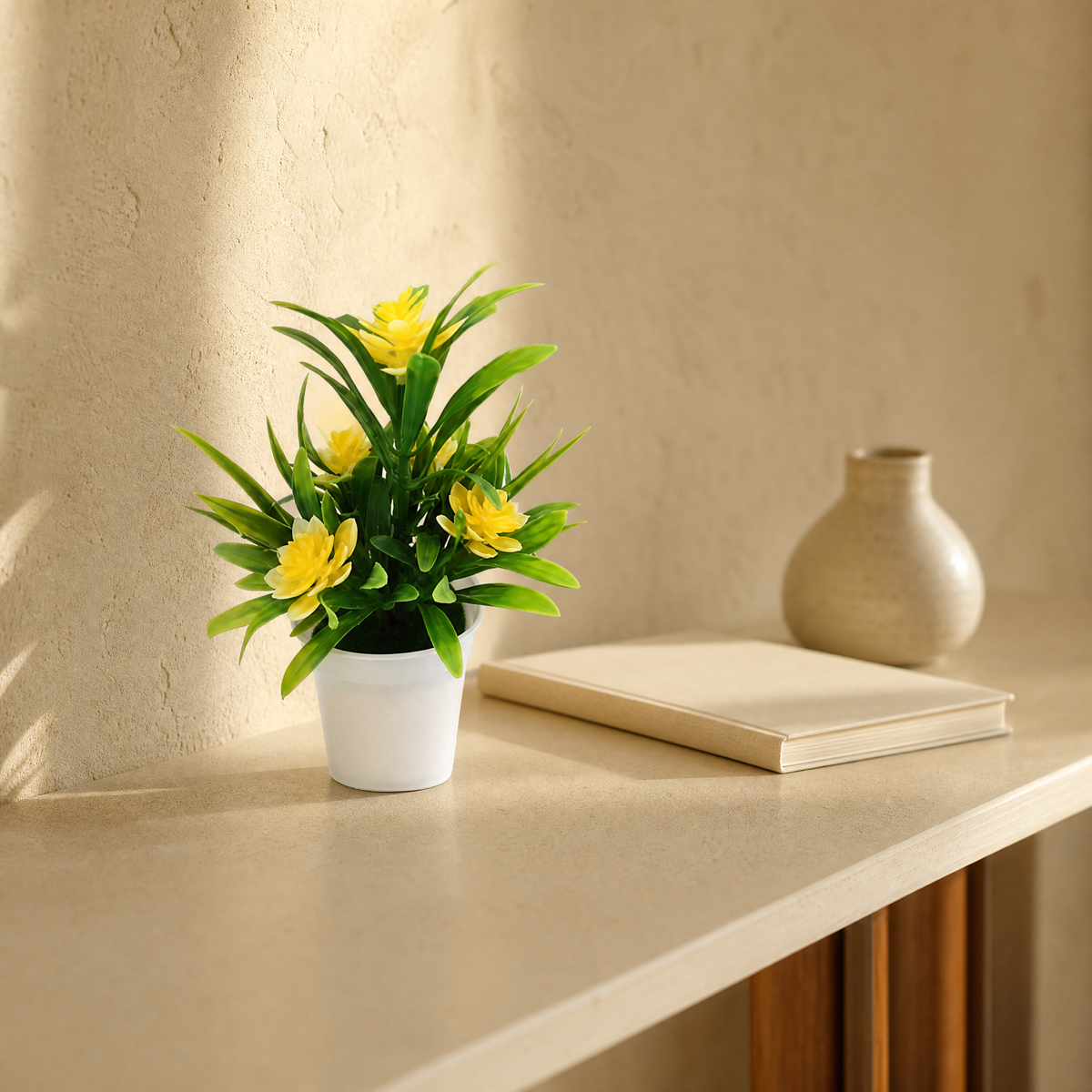 Artificial Flower Plant Pot – Faux Botanical Desktop Decor Home Office Gift
