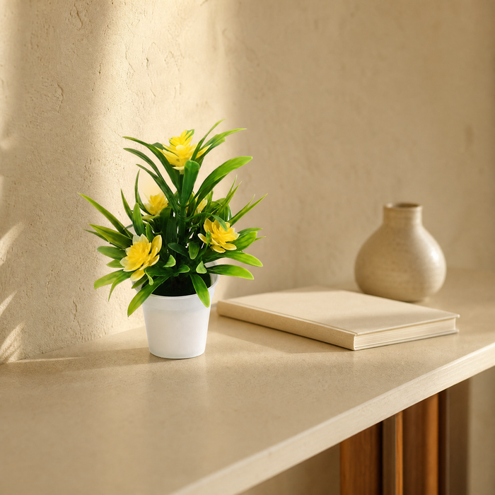 Artificial Flower Plant Pot – Faux Botanical Desktop Decor Home Office Gift