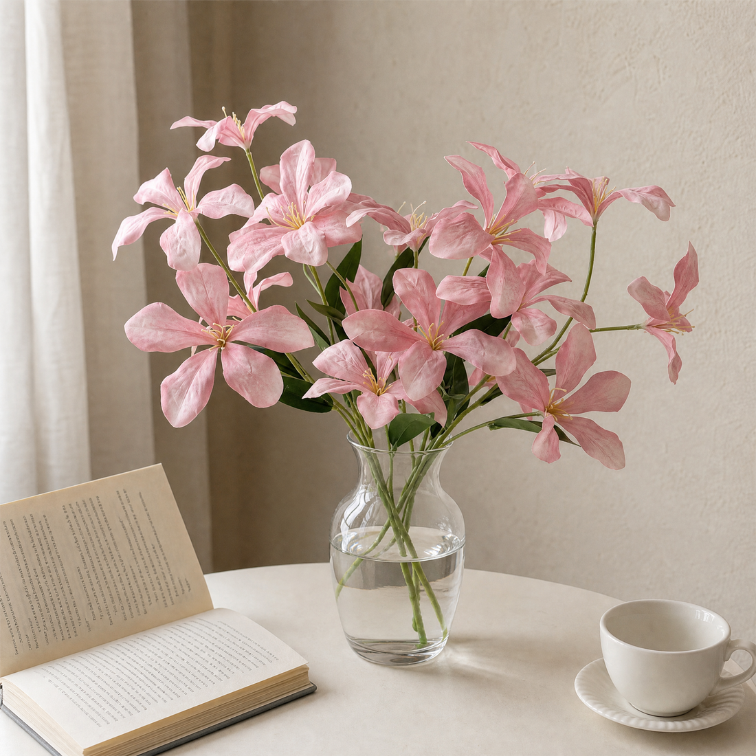 Silk Flame Orchid Stem – Faux Floral Branch for Home, Wedding and Table Decor