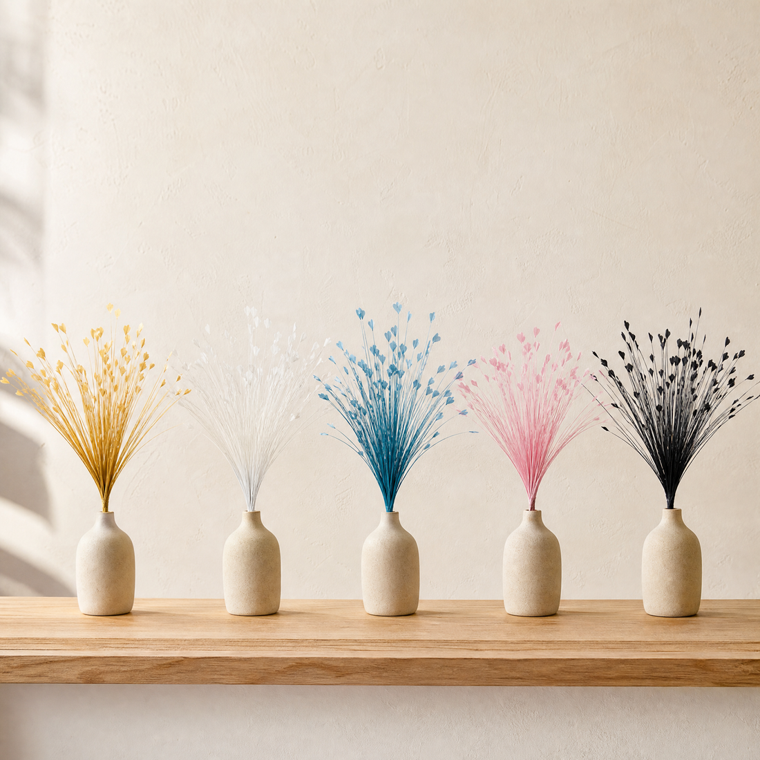 Peacock Grass Spray Stems – Faux Reed Bunch Wedding Decor Floral Arrangement 7pc