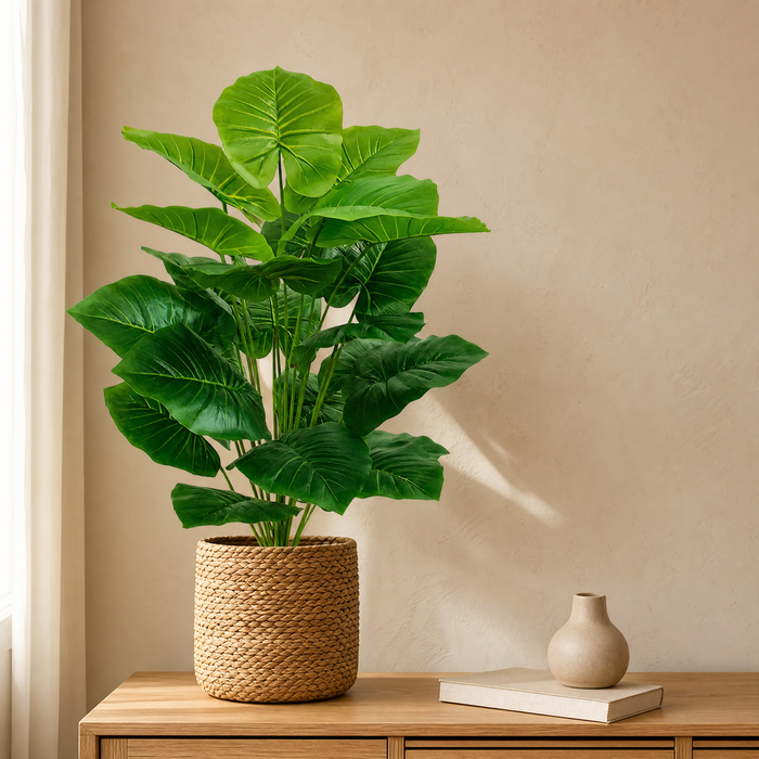 Artificial Tropical Plant Stem 100cm – 18 Leaf Faux Taro for Indoor Living Room Decor