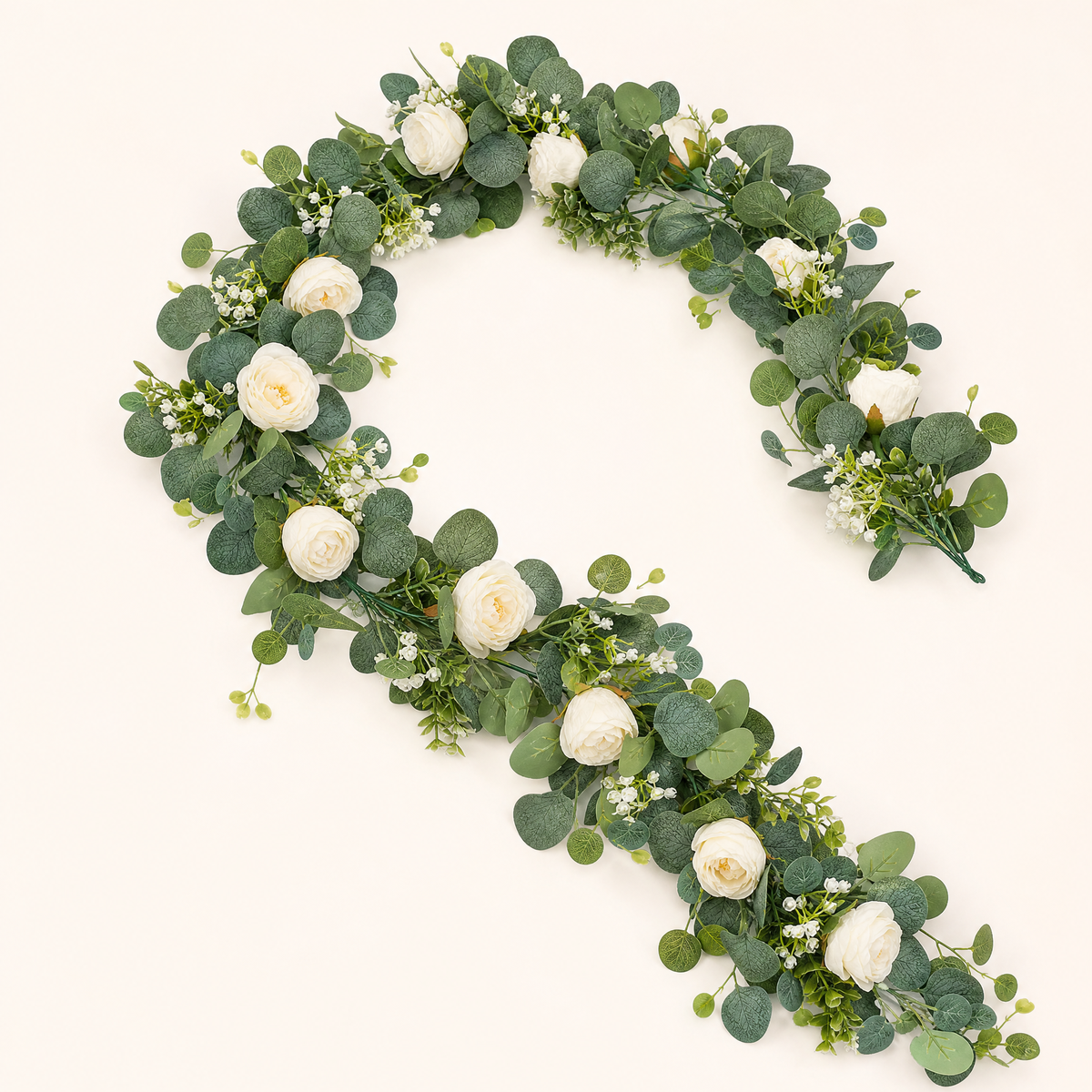 Artificial Eucalyptus Rose Garland – 180cm Faux Greenery Wedding Table Home Decor