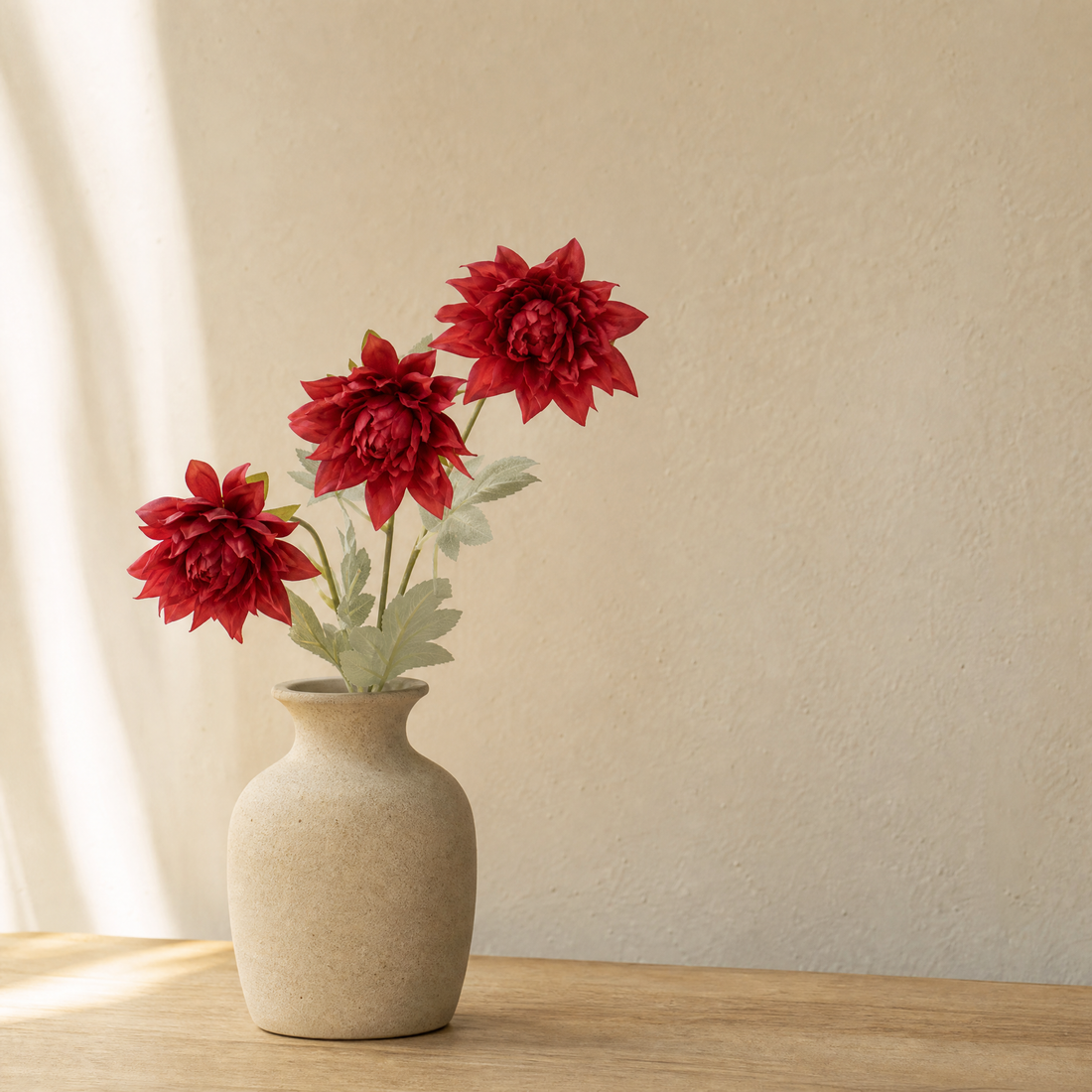 Artificial Dahlia Stem 3 Heads – Faux Silk Flower for Vase Wedding Home Decor