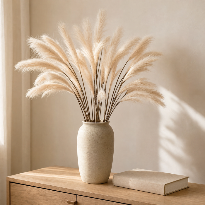 Silk Reed Stems Faux Pampas Bunch – Home Decor Wedding Vase Arrangement 80cm