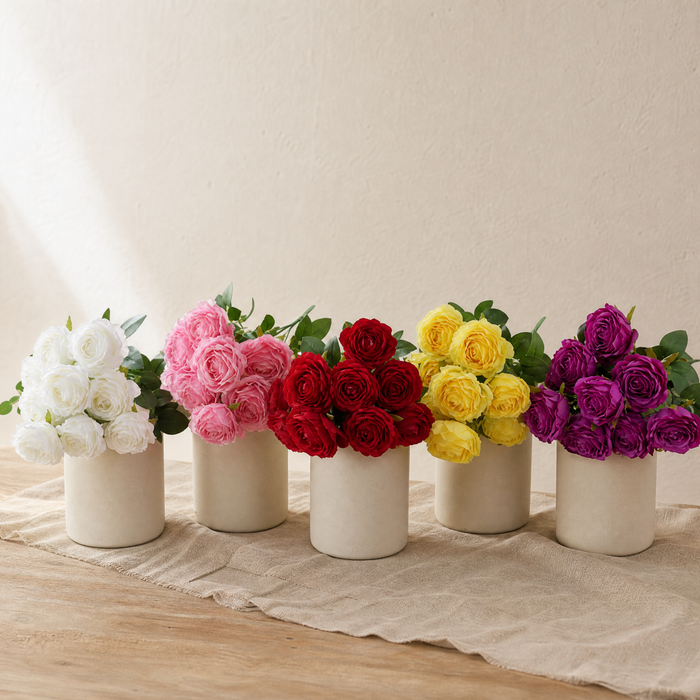 Silk Rose Bouquet 10 Heads – Faux Floral Arrangement for Wedding Home Decor