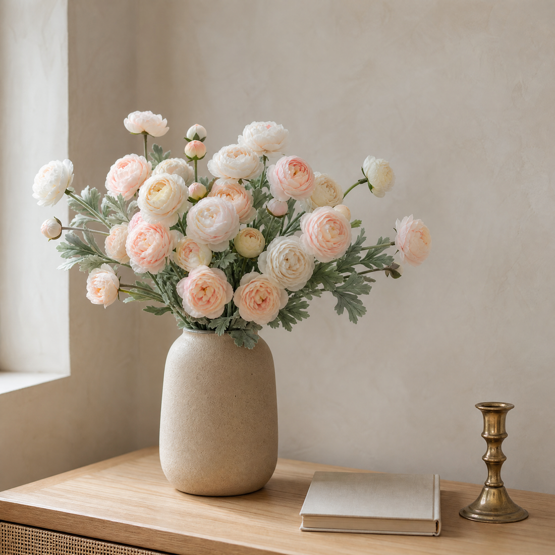 Silk Peony Stem – 3 Head Faux Floral Branch for Home Decor, Vase, Wedding