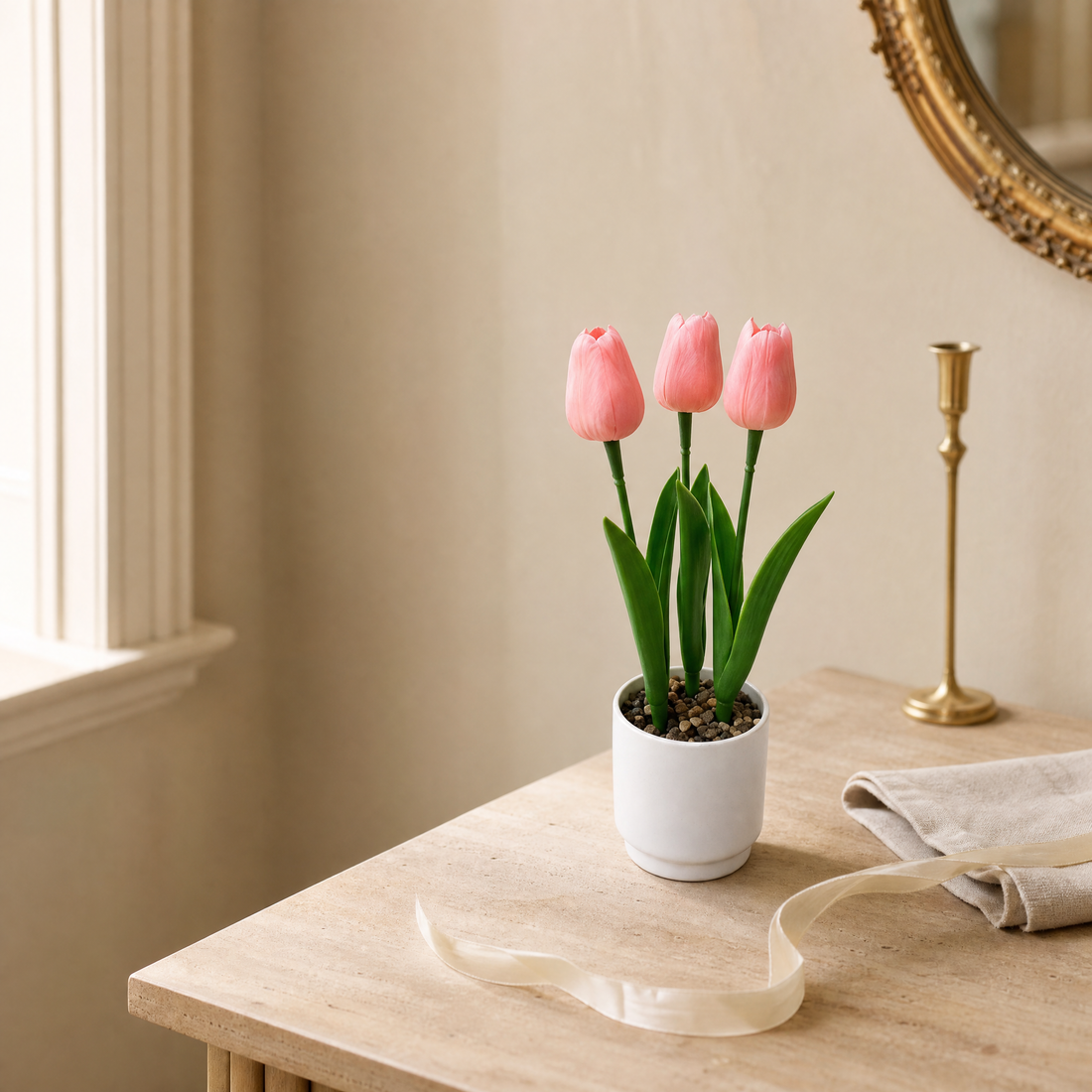 Faux Tulip Potted Plant – Realistic PVC Stems, Home Desk Decor, Wedding Table