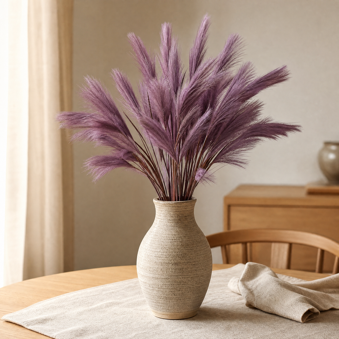 Silk Reed Stems Faux Pampas Bunch – Home Decor Wedding Vase Arrangement 80cm