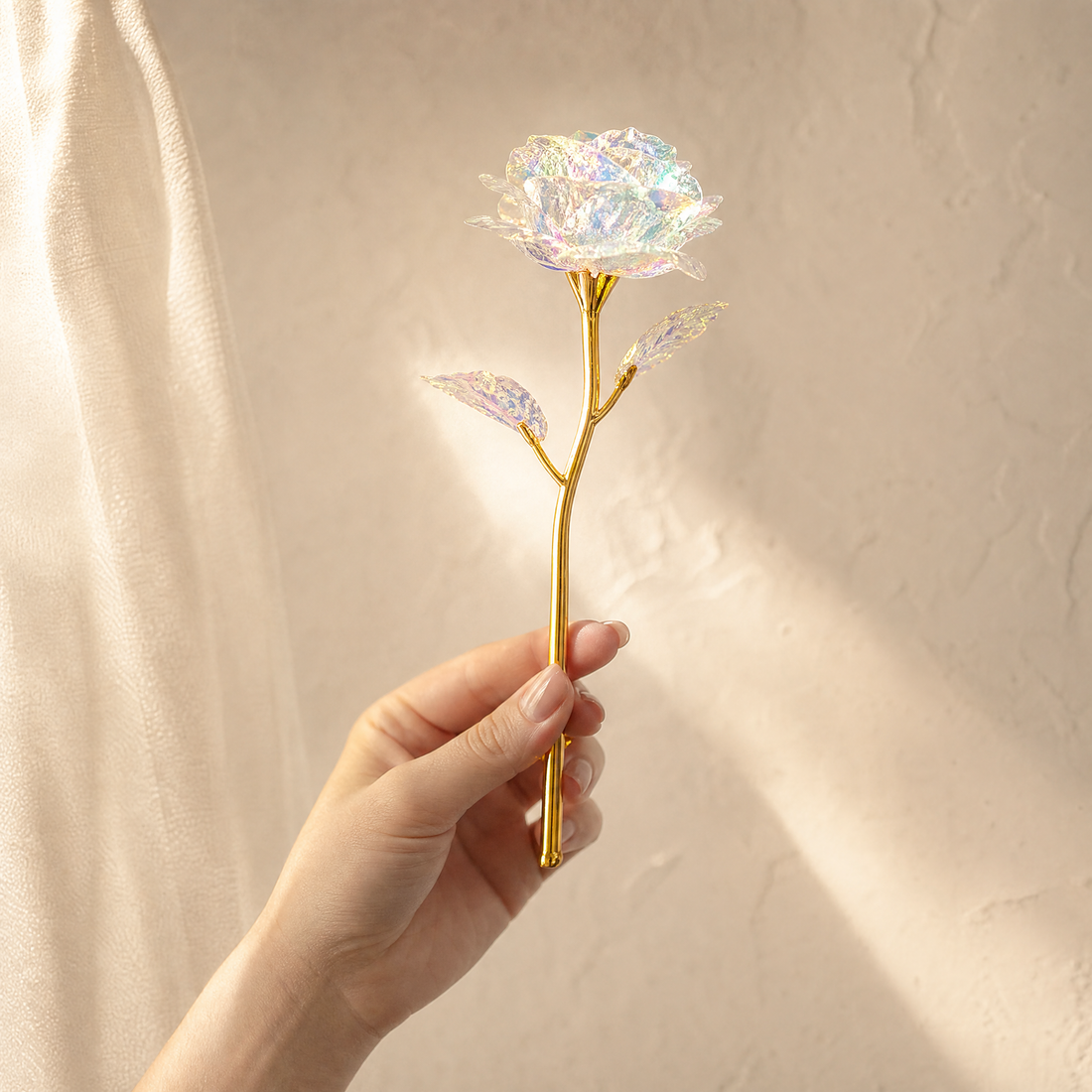 Artificial Crystal Rose – Gold Stem Foil Flower Valentine Anniversary Wedding Gift