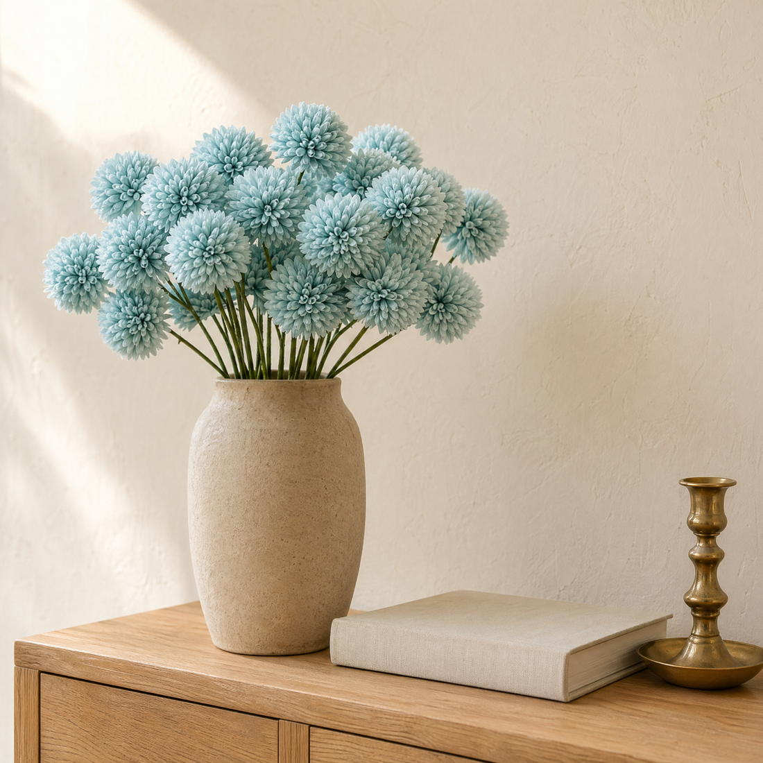 Artificial Hydrangea Stems Set of 5 – Faux Silk Flowers for Vase Wedding Home Decor