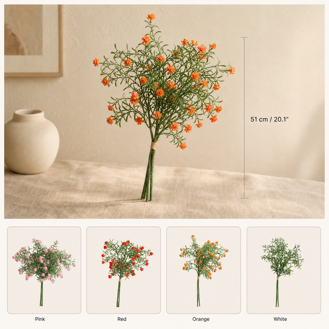 Faux Plum Blossom Stem – Artificial Wildflower Spray for Home and Wedding Decor