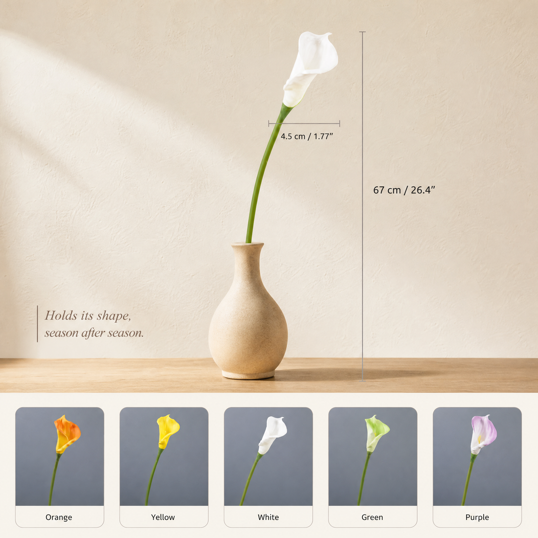 Calla Lily Faux Stem – PU Single Stem, 67cm, Wedding Table Floral Decor