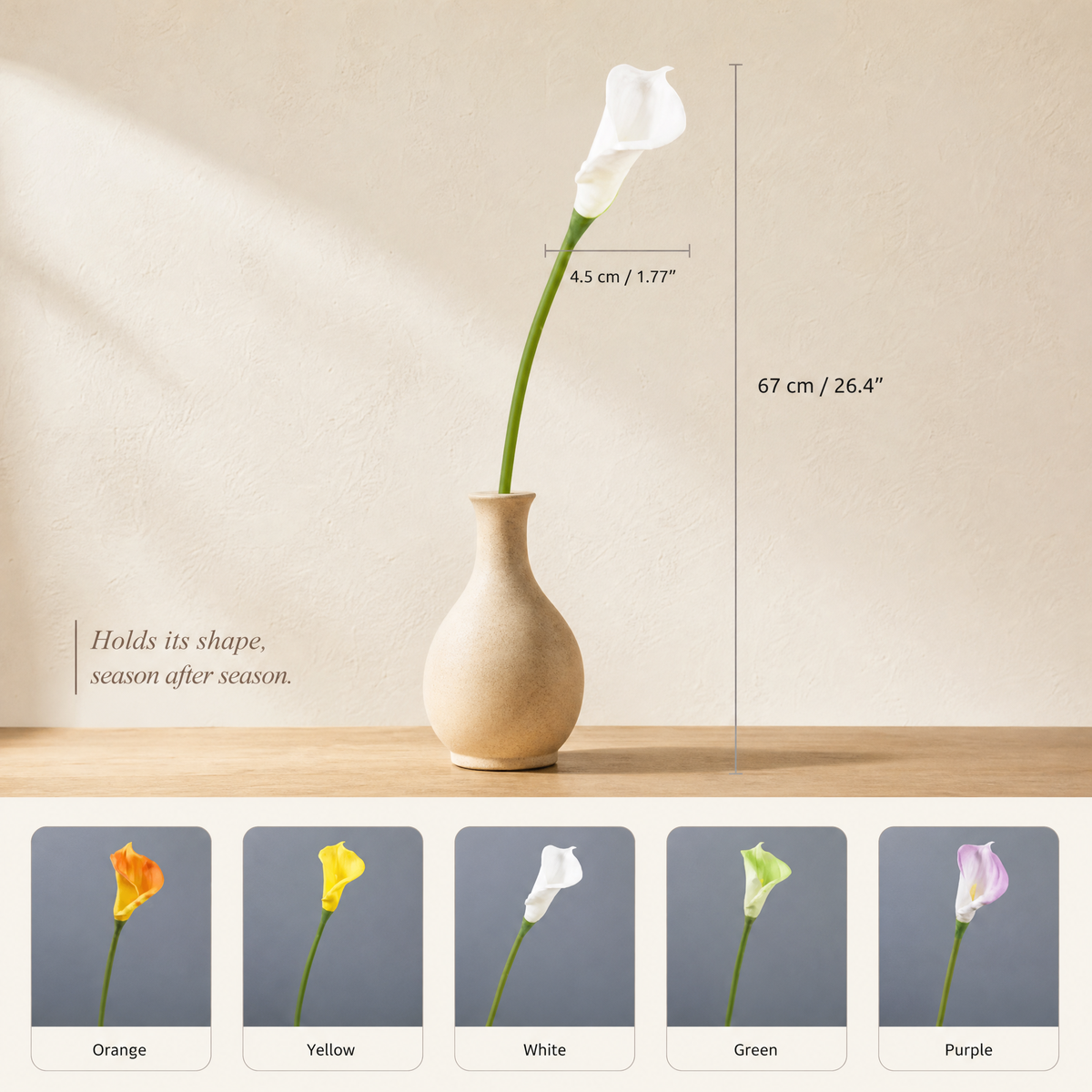 Calla Lily Faux Stem – PU Single Stem, 67cm, Wedding Table Floral Decor