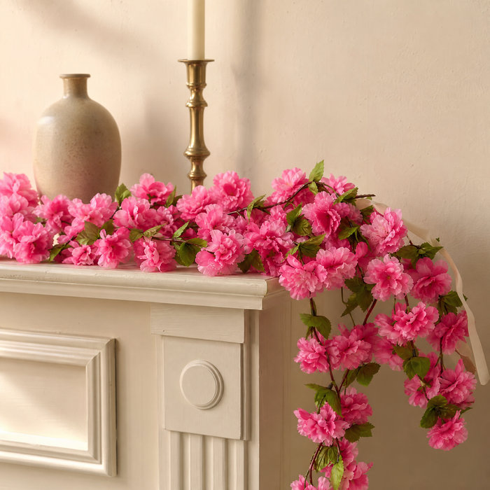 Faux Cherry Blossom Vine – 230cm Silk Floral Garland for Wedding Arch Home Decor