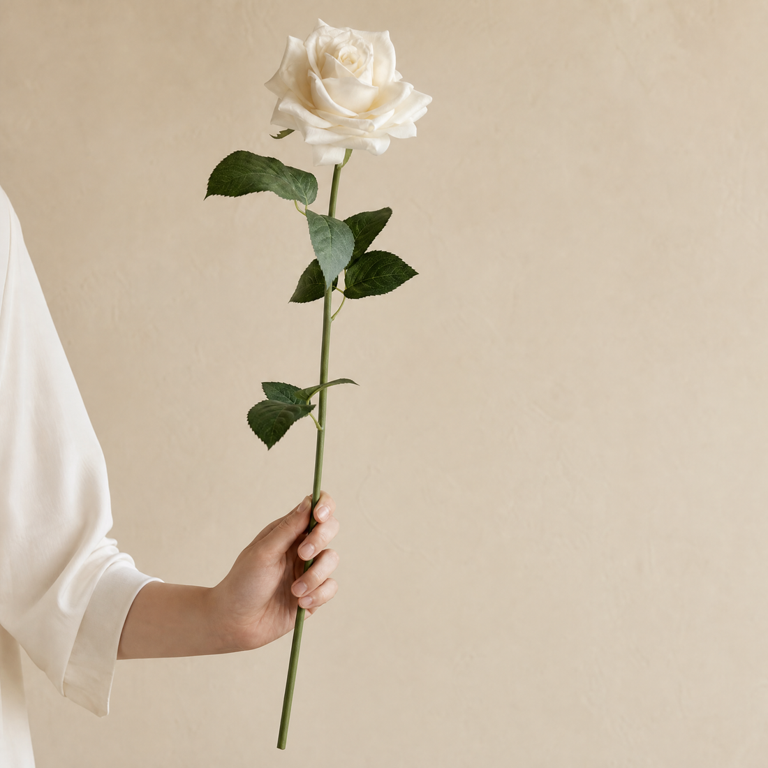 Faux Rose Stems Set of 5 – Real Touch Silk, Bridal Bouquet, Home Floral Decor