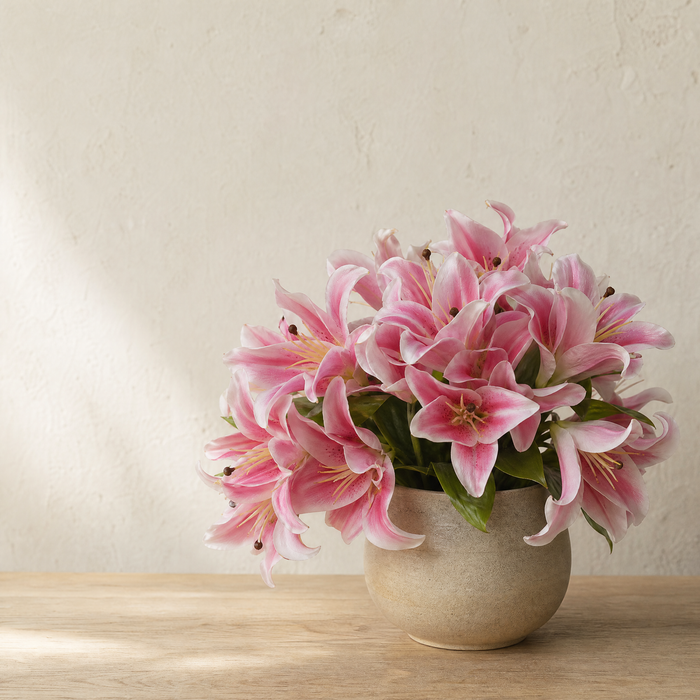 Silk Lily Bouquet – 7 Bloom Faux Floral Stems for Wedding, Home Decor and Gifting