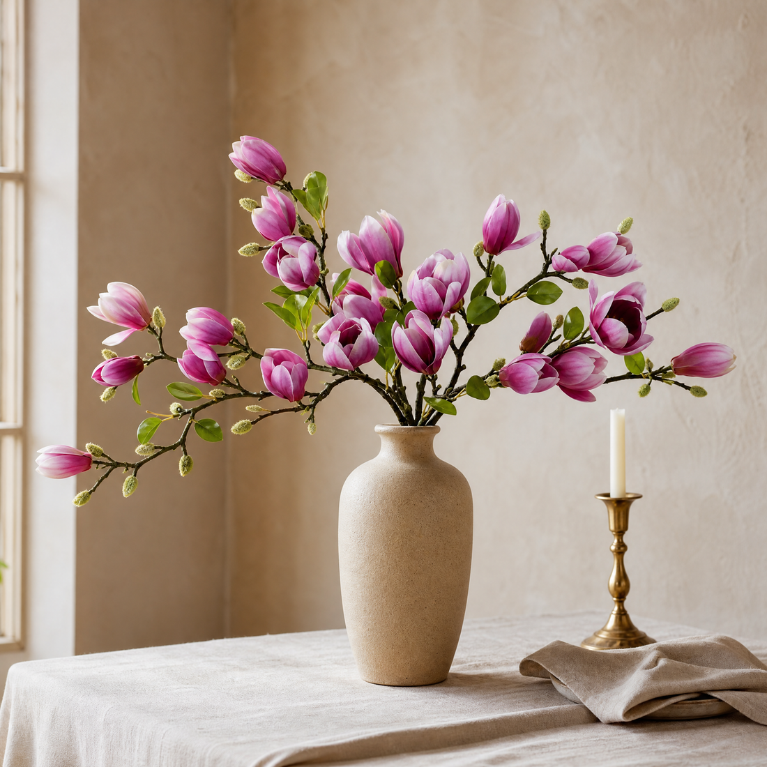 Silk Magnolia Branch – Faux Floral Branch for Vase, Wedding Decor and Home Styling