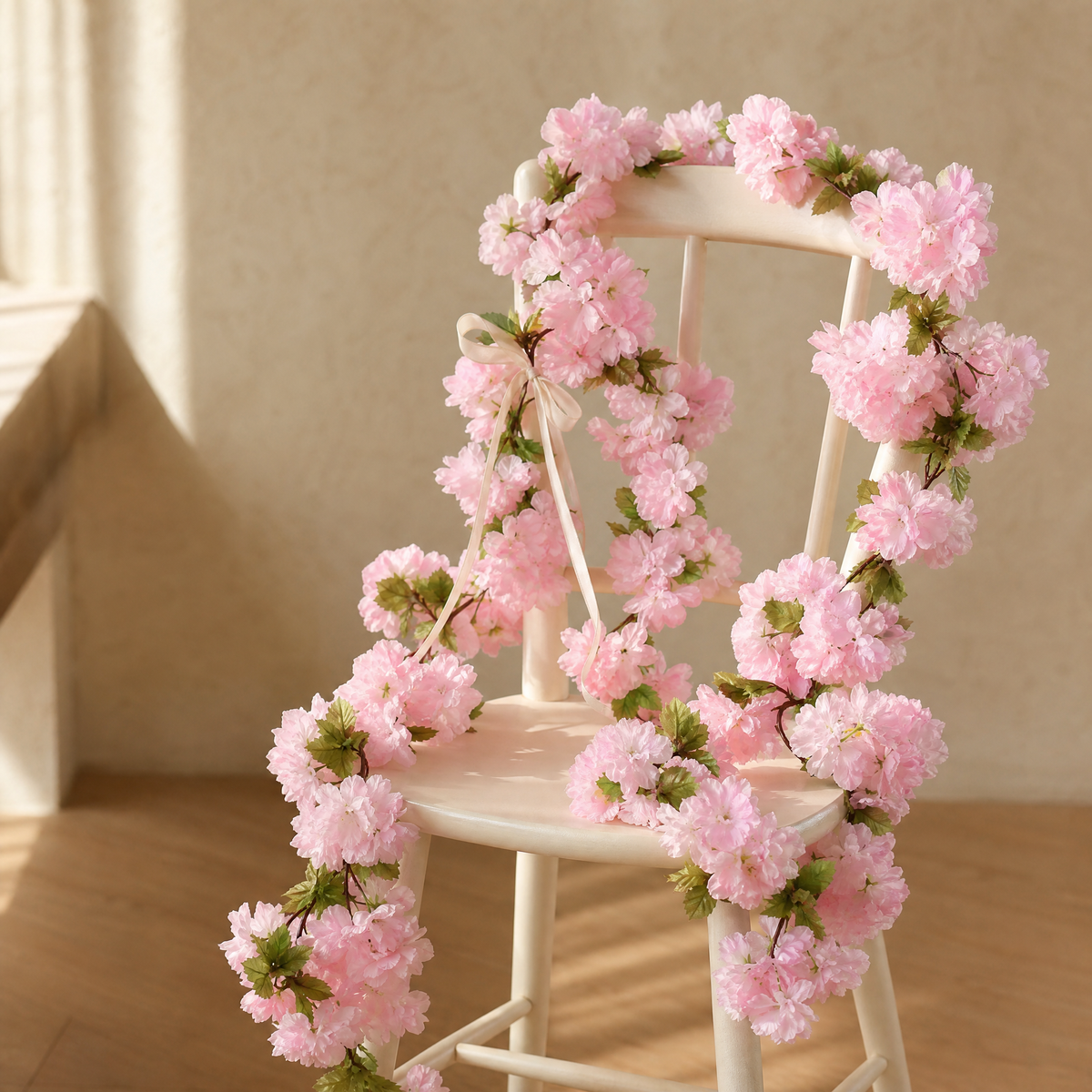 Faux Cherry Blossom Vine – 230cm Silk Floral Garland for Wedding Arch Home Decor