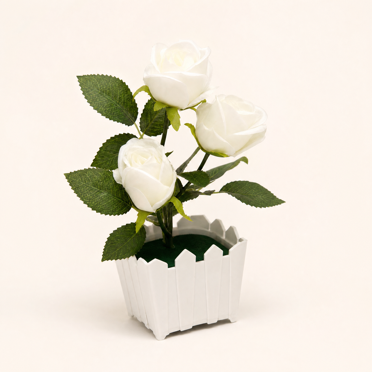 Faux Rose Bonsai in White Pot – Silk Flower Arrangement for Home and Desk Decor