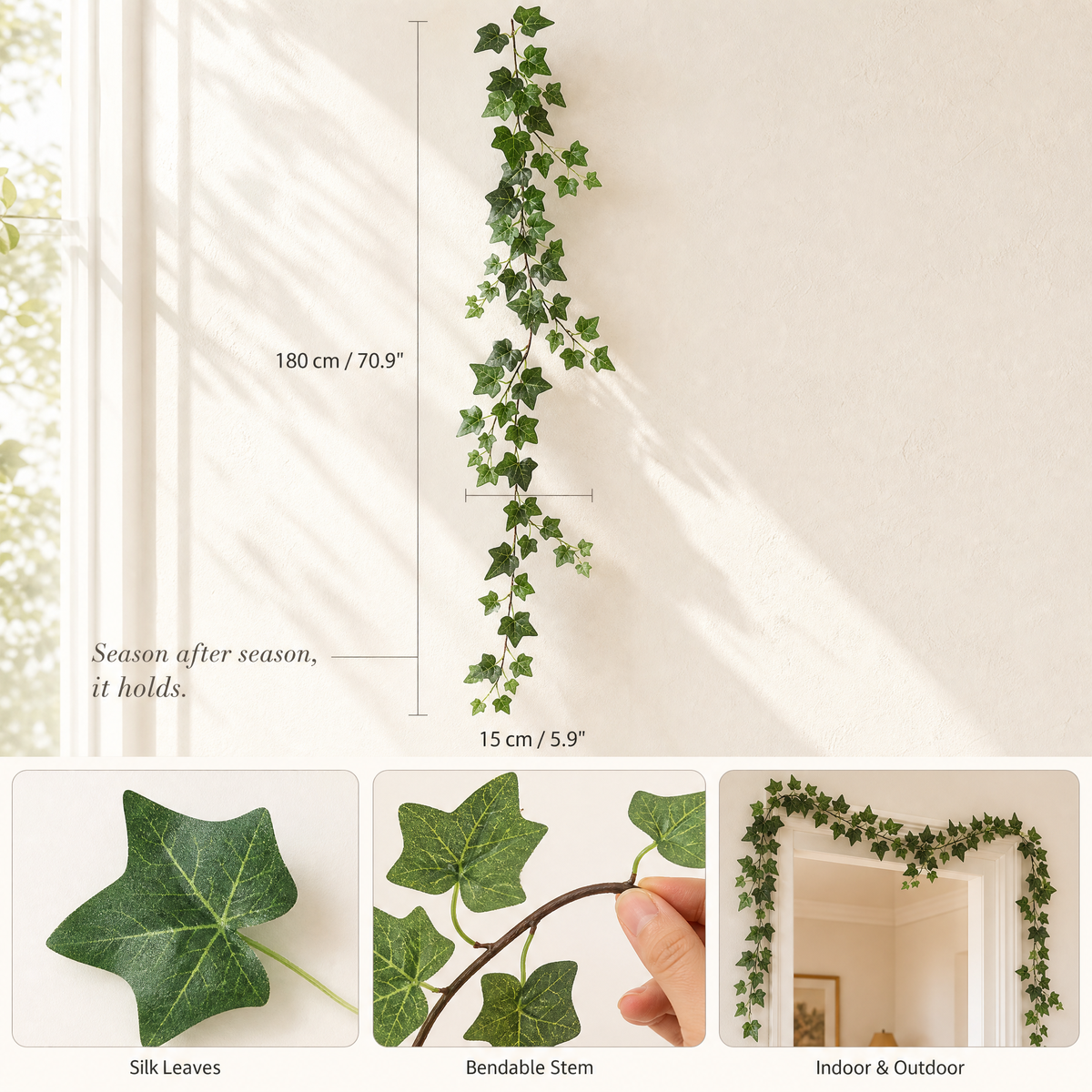 Artificial Ivy Garland Faux Vine – 1.8m Silk Leaf Hanging Plant for Wall Wedding Decor