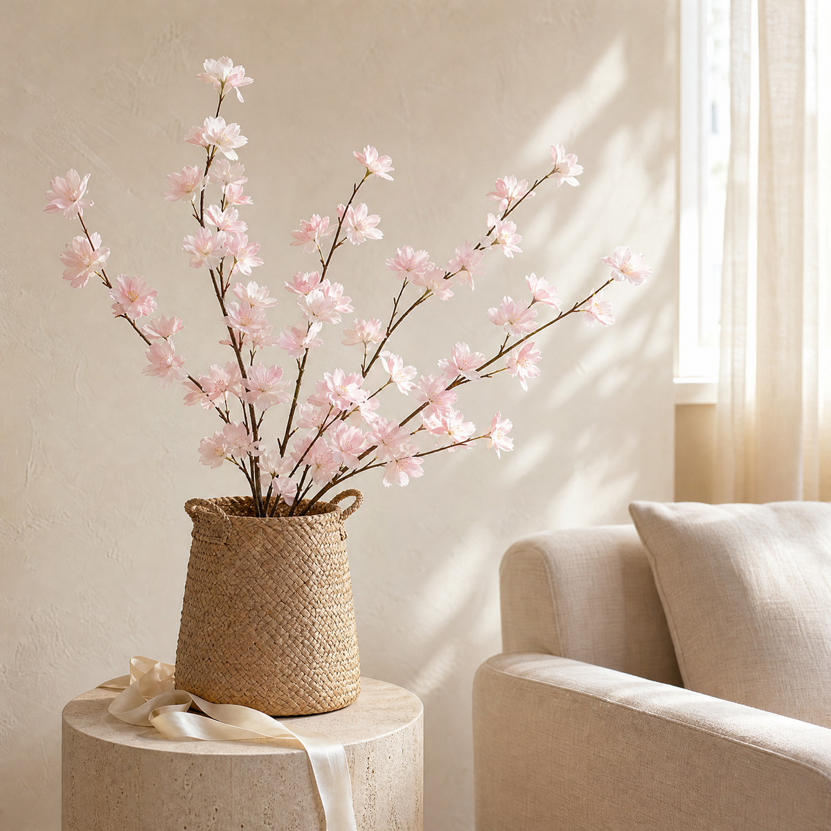 Faux Cherry Blossom Branch – Tall Artificial Sakura Branch for Wedding Home Vase Decor
