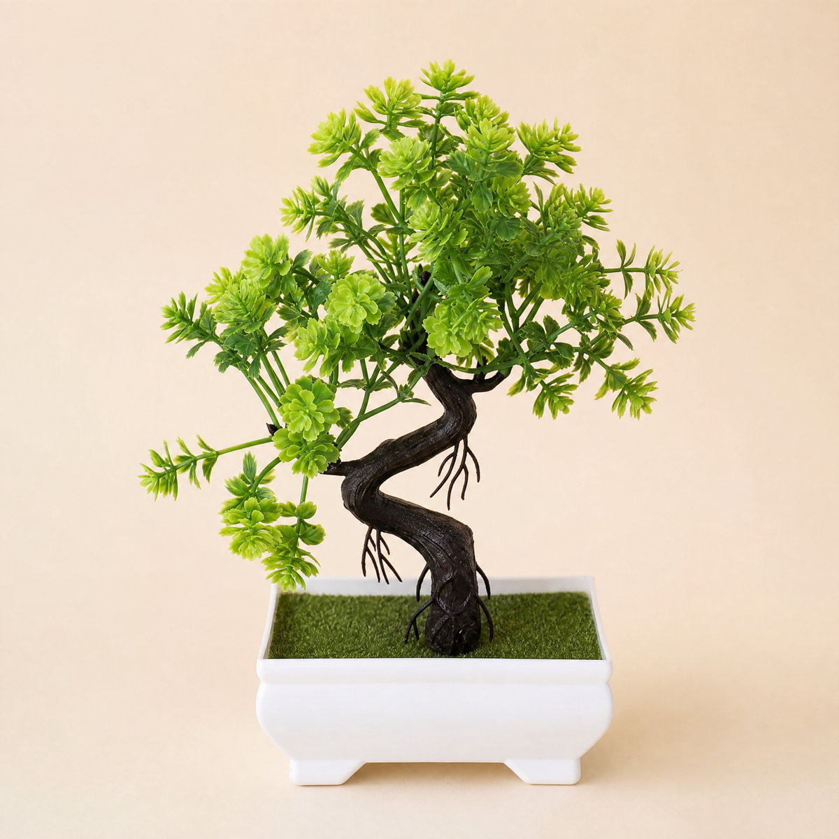 Artificial Bonsai Tree in White Pot – Faux Plant Desk Decor for Home and Office