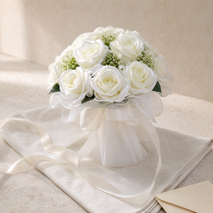 Faux Rose Bridal Bouquet – Silk Peony Wedding Flowers Bridesmaid Gift Decor