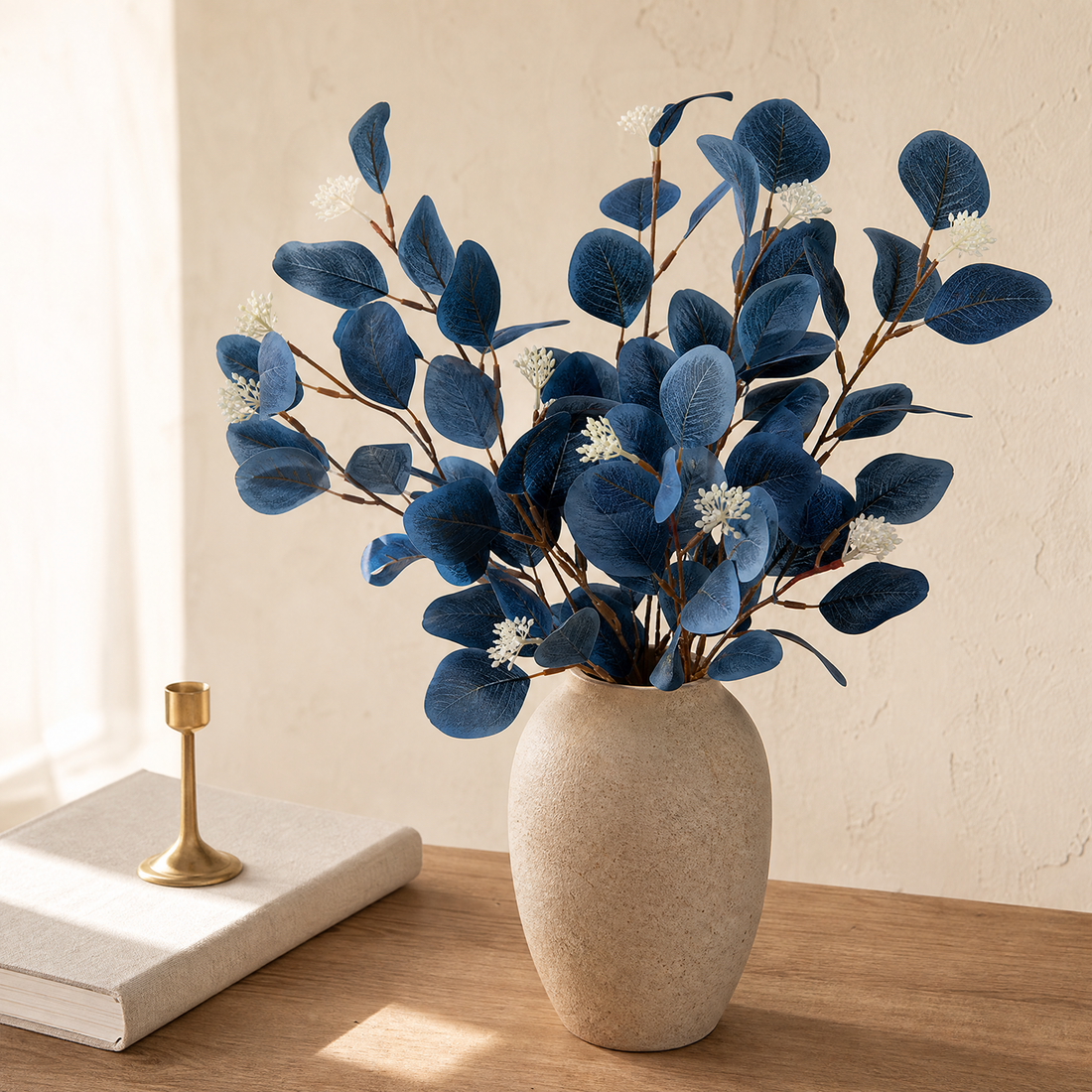 Silk Eucalyptus Stem with Fruit – Faux Botanical Branch for Wedding and Home Decor