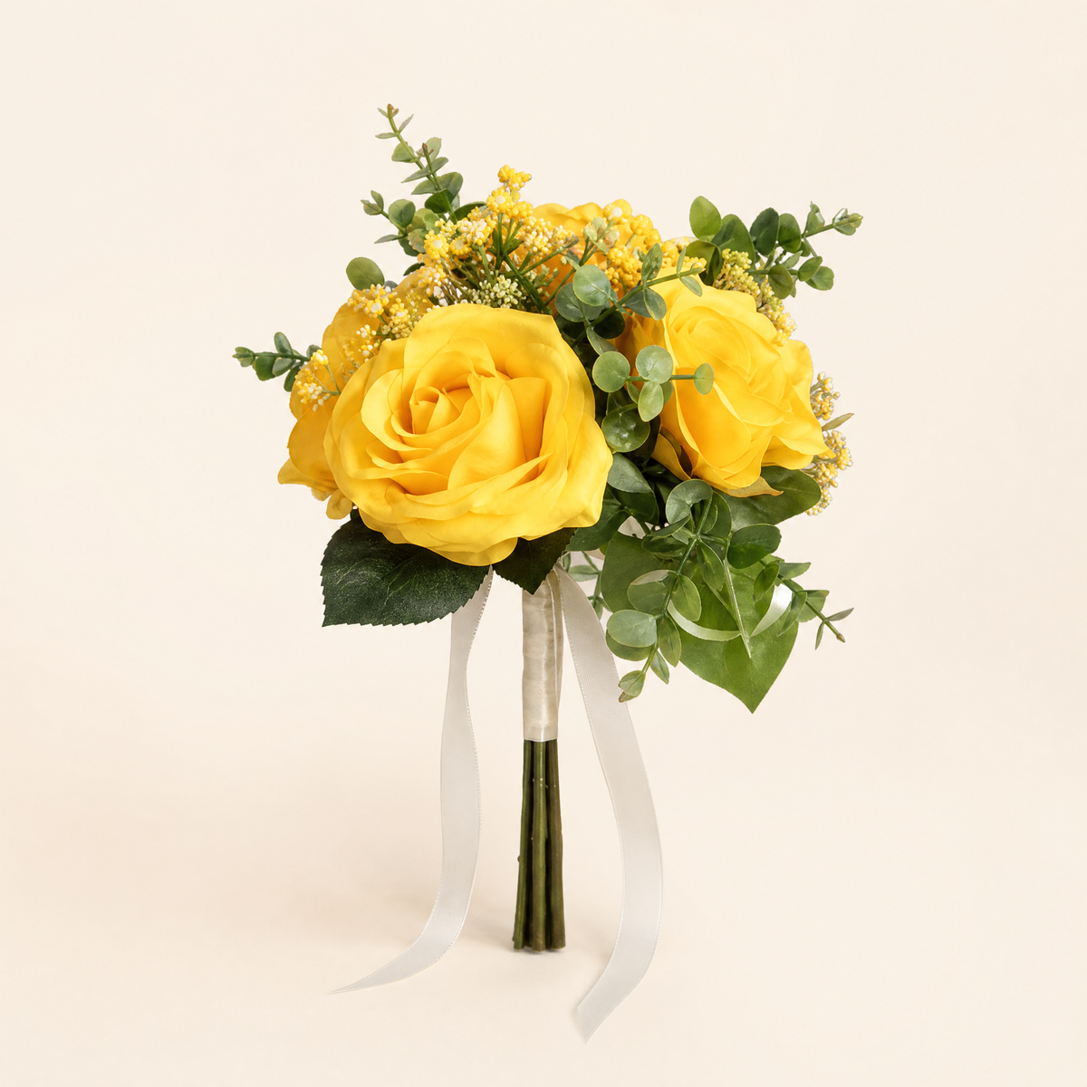 Faux Rose Bouquet with Gypsophila – Silk Wedding Flowers Home Table Decor