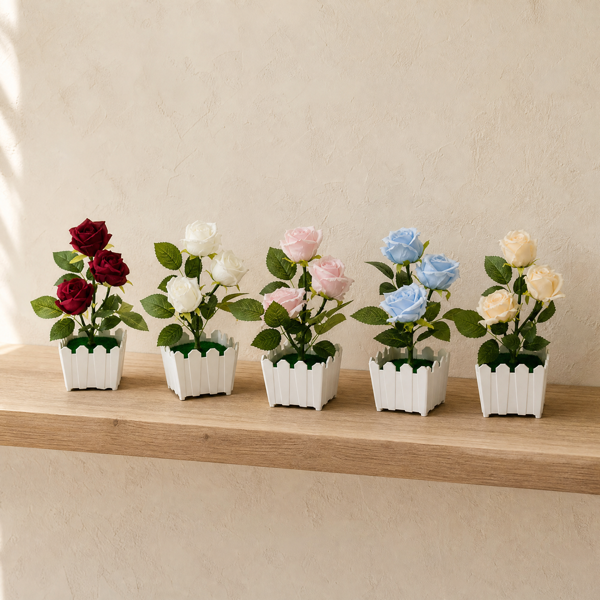 Faux Rose Bonsai in White Pot – Silk Flower Arrangement for Home and Desk Decor