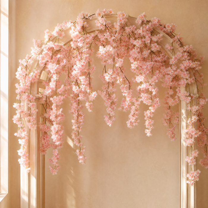 Artificial Cherry Blossom Garland – Silk Flower Vine for Wedding Arch Home Decor