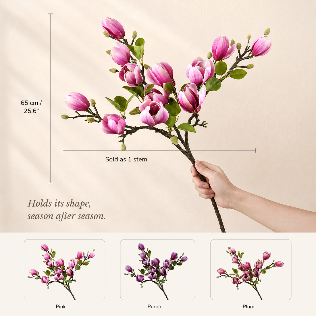 Silk Magnolia Branch – Faux Floral Branch for Vase, Wedding Decor and Home Styling