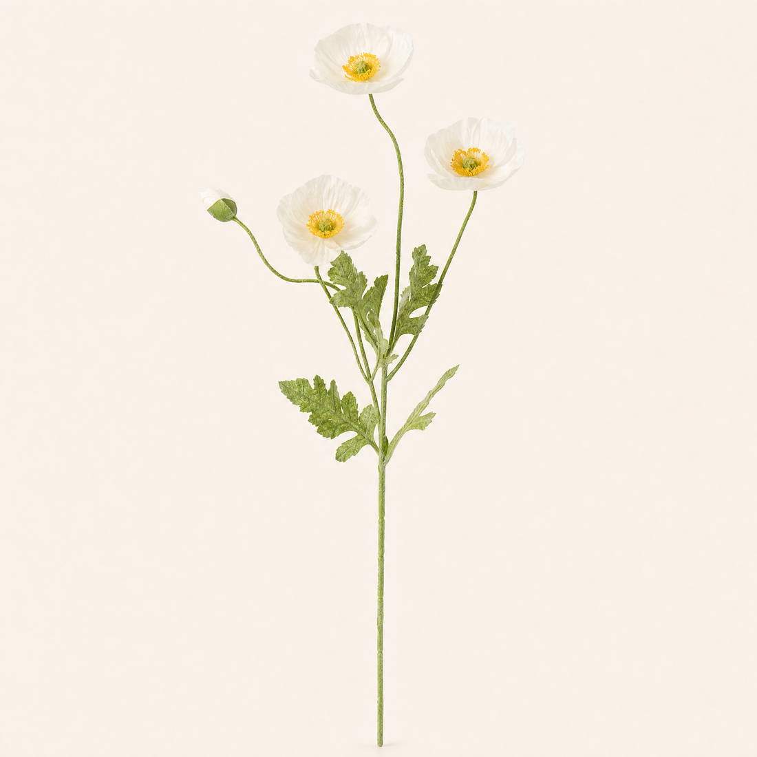 Silk Poppy Stem Faux Flowers – 4 Head Spray for Wedding and Home Decor