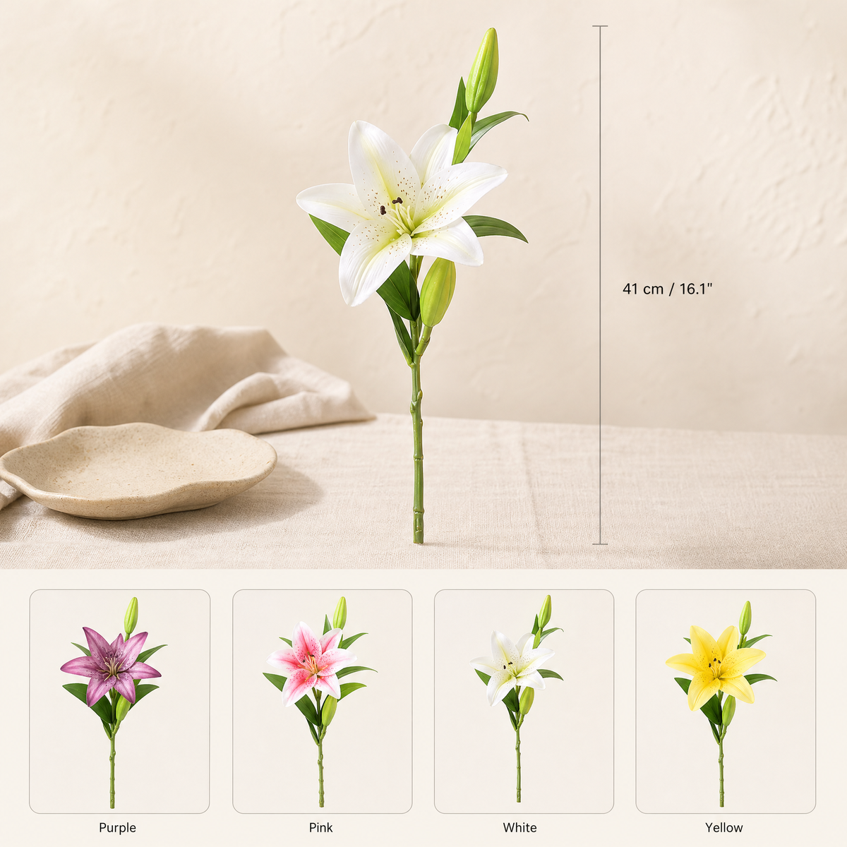 Faux Lily Branch – Artificial Stem for Wedding and Home Decor, 41cm