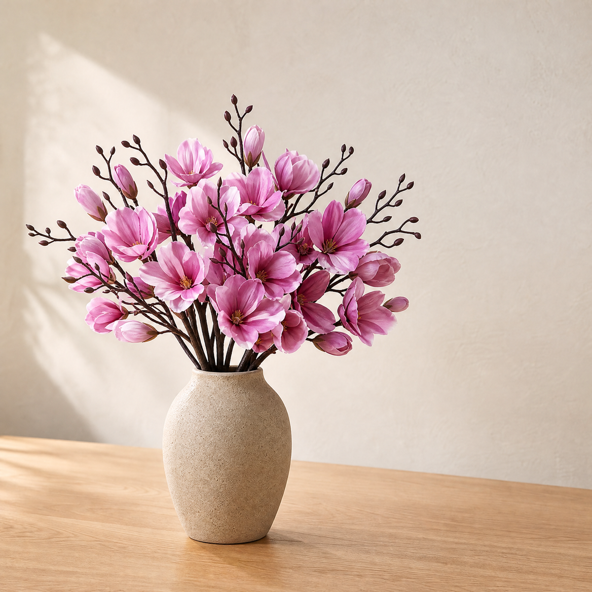 Faux Magnolia Stem Bouquet – 20 Head Silk Flower Arrangement Wedding Table Decor