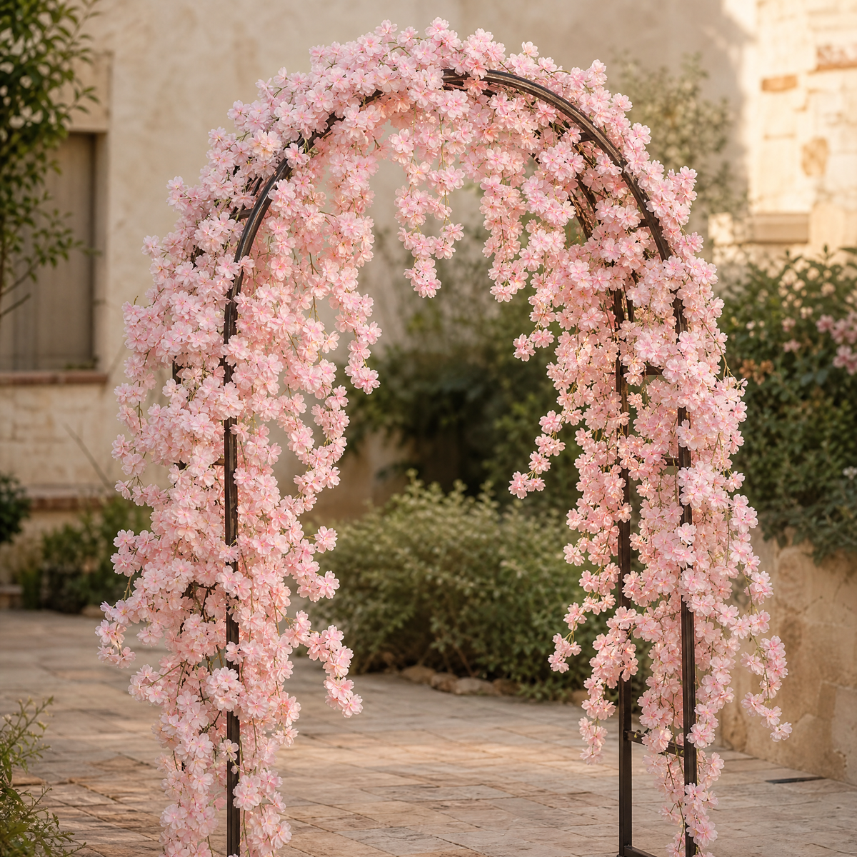 Artificial Cherry Blossom Garland – Silk Flower Vine for Wedding Arch Home Decor