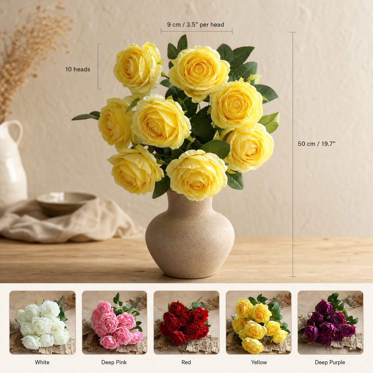 Silk Rose Bouquet 10 Heads – Faux Floral Arrangement for Wedding Home Decor