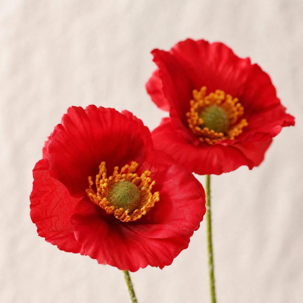 Silk Poppy Stem Faux Flowers – 4 Head Spray for Wedding and Home Decor
