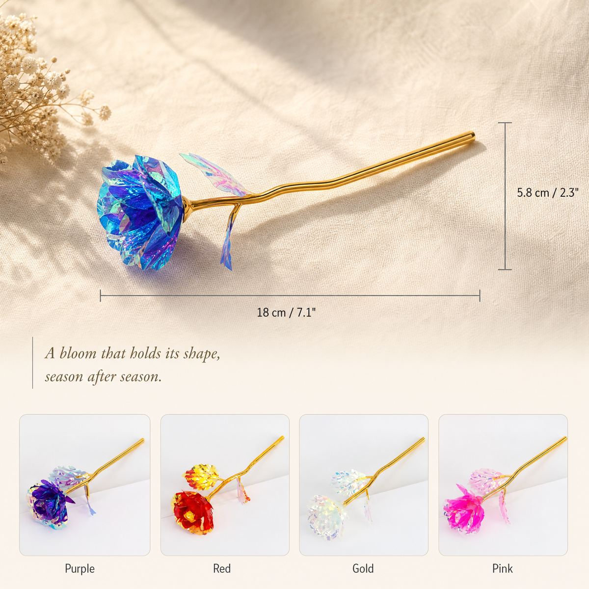 Artificial Crystal Rose – Gold Stem Foil Flower Valentine Anniversary Wedding Gift